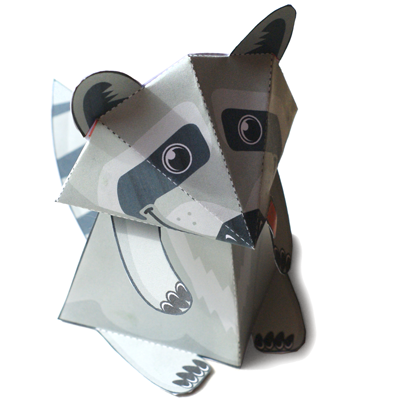 Papercraft imprimible y armable de un mapache / raccoon. Manualidades a Raudales.