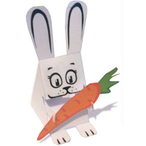 Papercraft imprimible de un conejo con su zanahoria. Manualidades a Raudales.