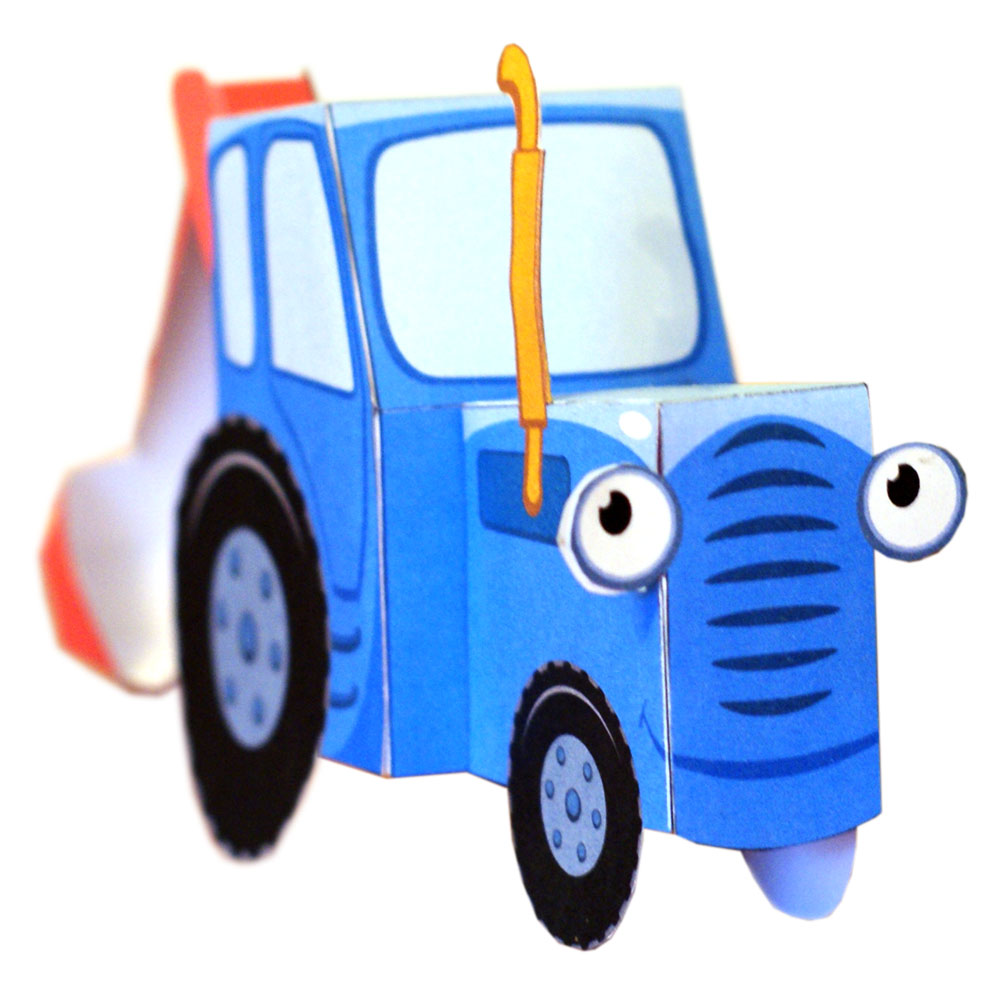 Синий трактор из бумаги
